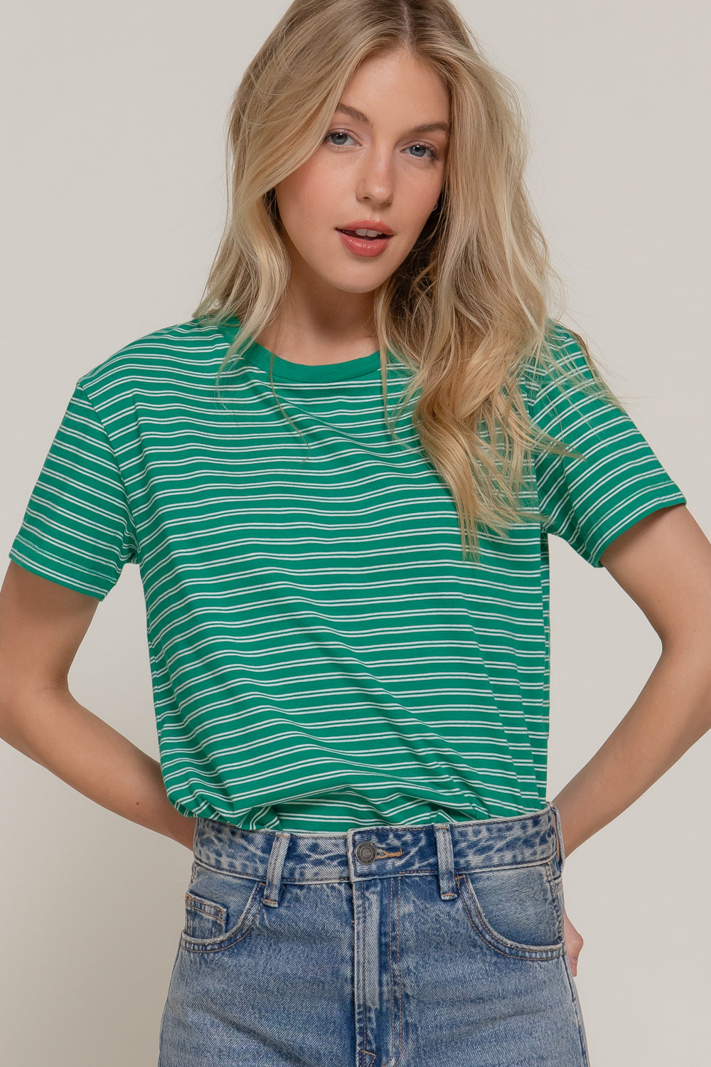 Sweet Stripe Tee - Green-Tops-Anatomy Clothing Boutique in Brenham, Texas