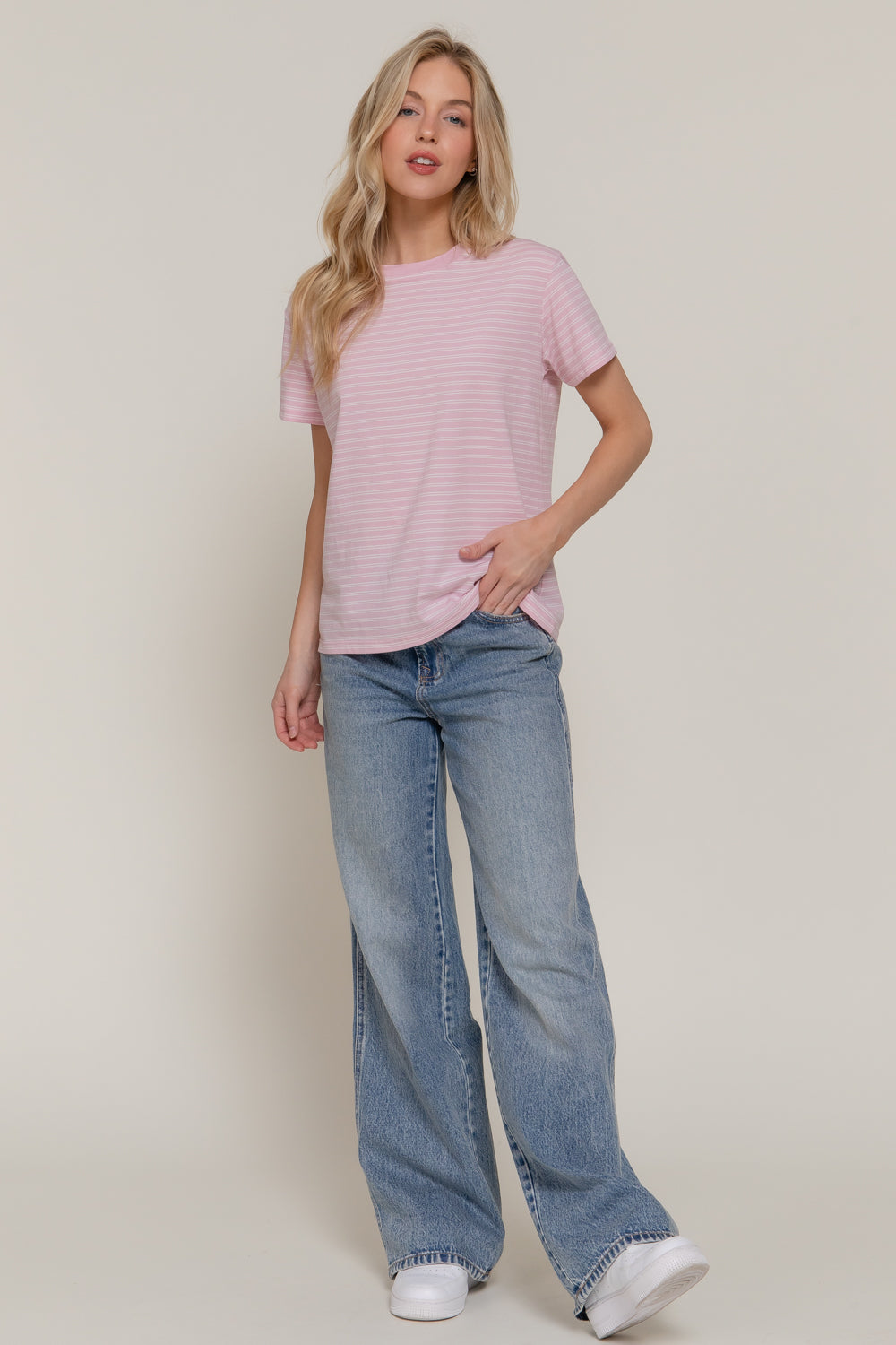 Sweet Stripe Tee - Pink-Tops-Anatomy Clothing Boutique in Brenham, Texas