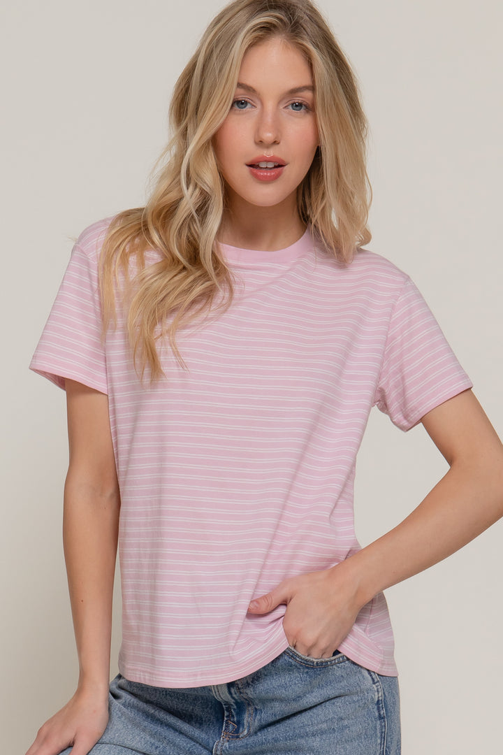 Sweet Stripe Tee - Pink-Tops-Anatomy Clothing Boutique in Brenham, Texas