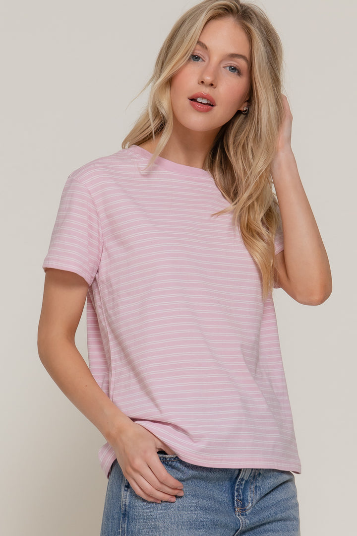 Sweet Stripe Tee - Pink-Tops-Anatomy Clothing Boutique in Brenham, Texas