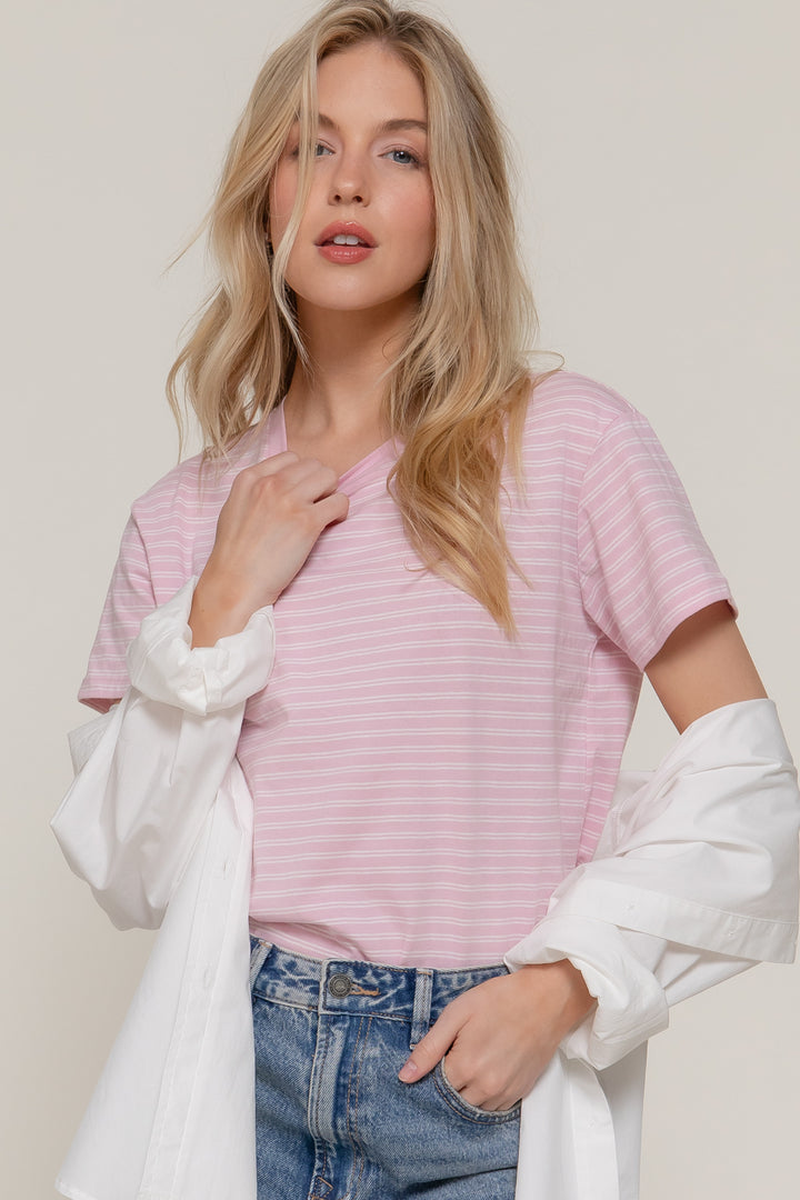 Sweet Stripe Tee - Pink-Tops-Anatomy Clothing Boutique in Brenham, Texas