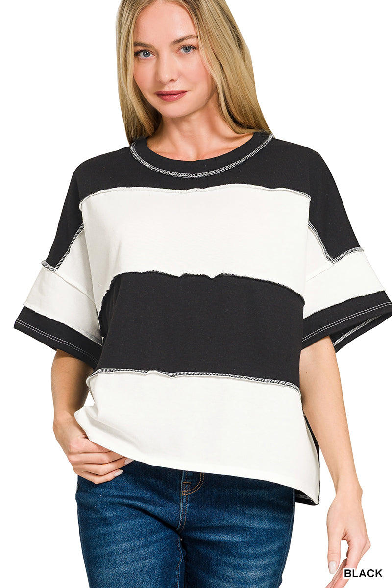 Terry Striped Top-Tops-Anatomy Clothing Boutique in Brenham, Texas