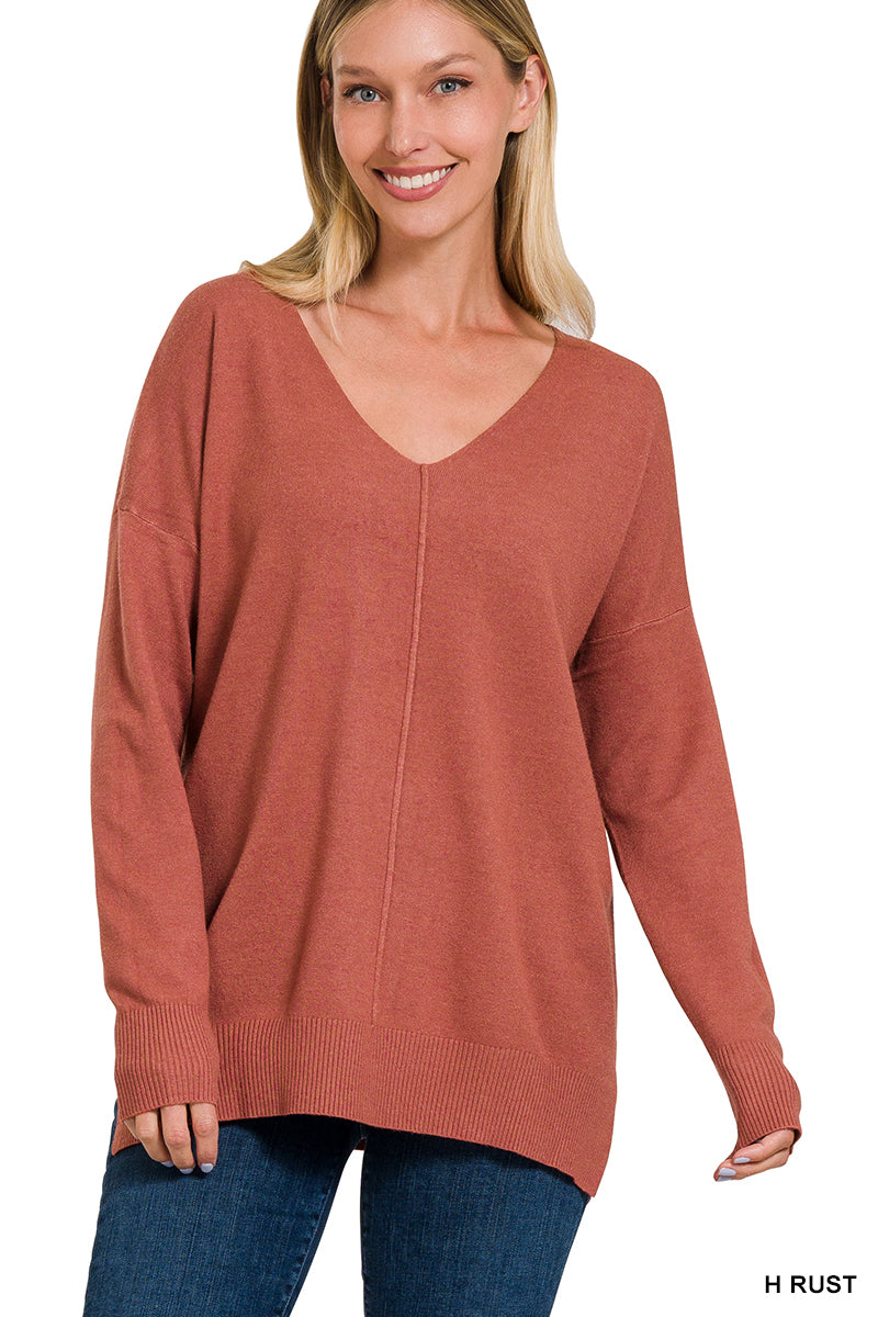 Easy Does It V-Neck Sweater - Rust-Tops-Anatomy Clothing Boutique in Brenham, Texas