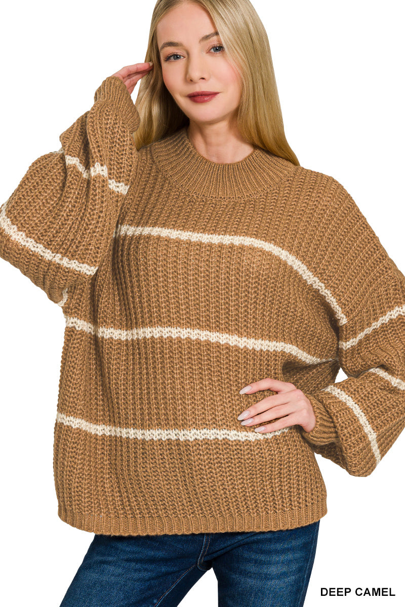 Cabin Weekend Striped Sweater - Camel-Tops-Anatomy Clothing Boutique in Brenham, Texas