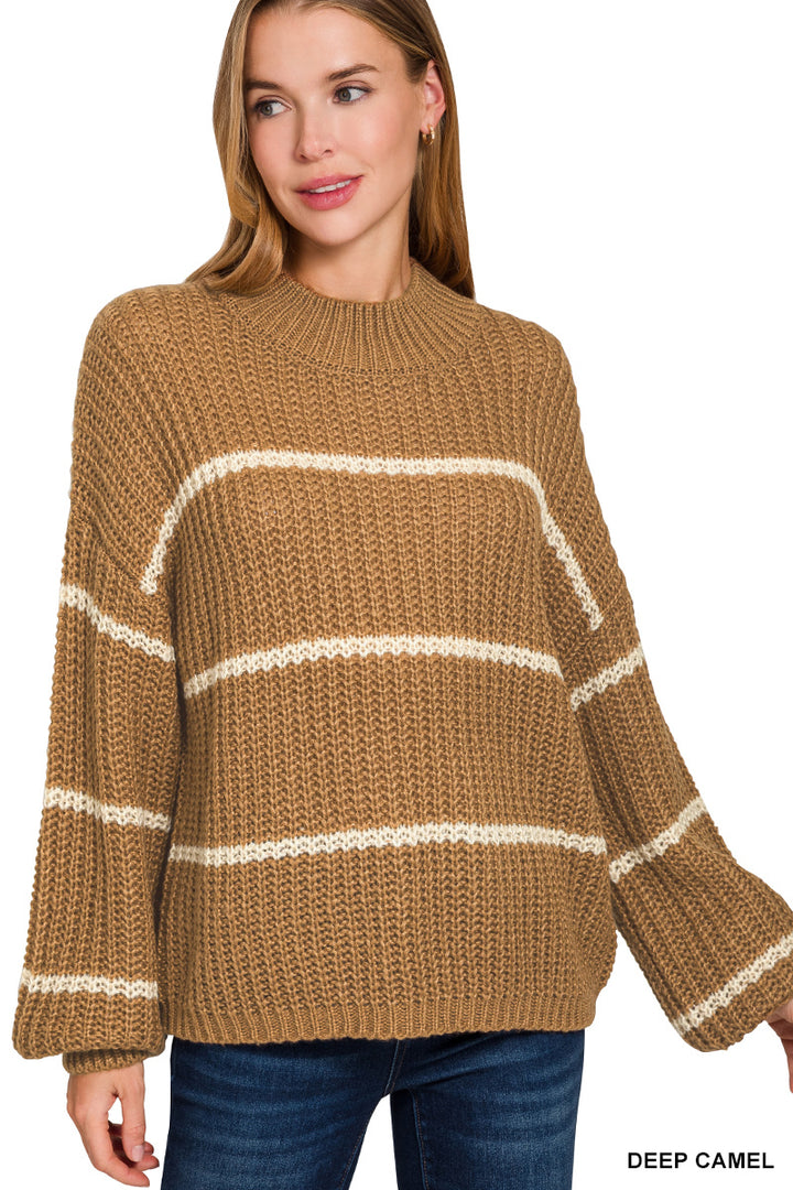 Cabin Weekend Striped Sweater - Camel-Tops-Anatomy Clothing Boutique in Brenham, Texas