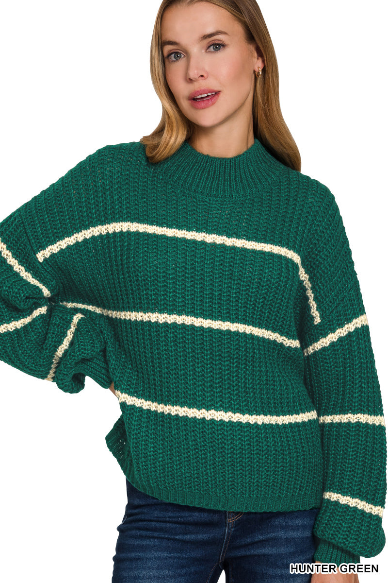 Cabin Weekend Striped Sweater - Hunter-Tops-Anatomy Clothing Boutique in Brenham, Texas