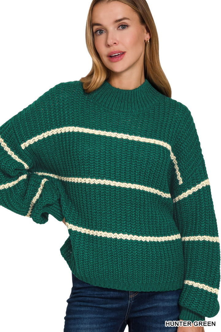 Cabin Weekend Striped Sweater - Hunter-Tops-Anatomy Clothing Boutique in Brenham, Texas