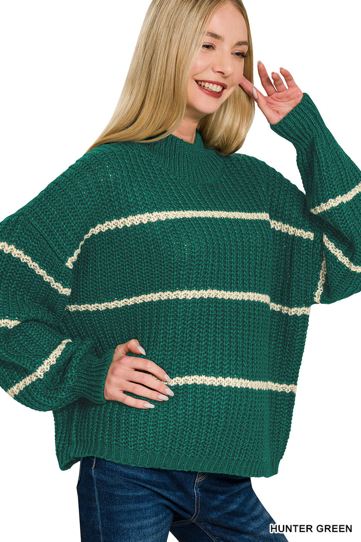 Cabin Weekend Striped Sweater - Hunter-Tops-Anatomy Clothing Boutique in Brenham, Texas