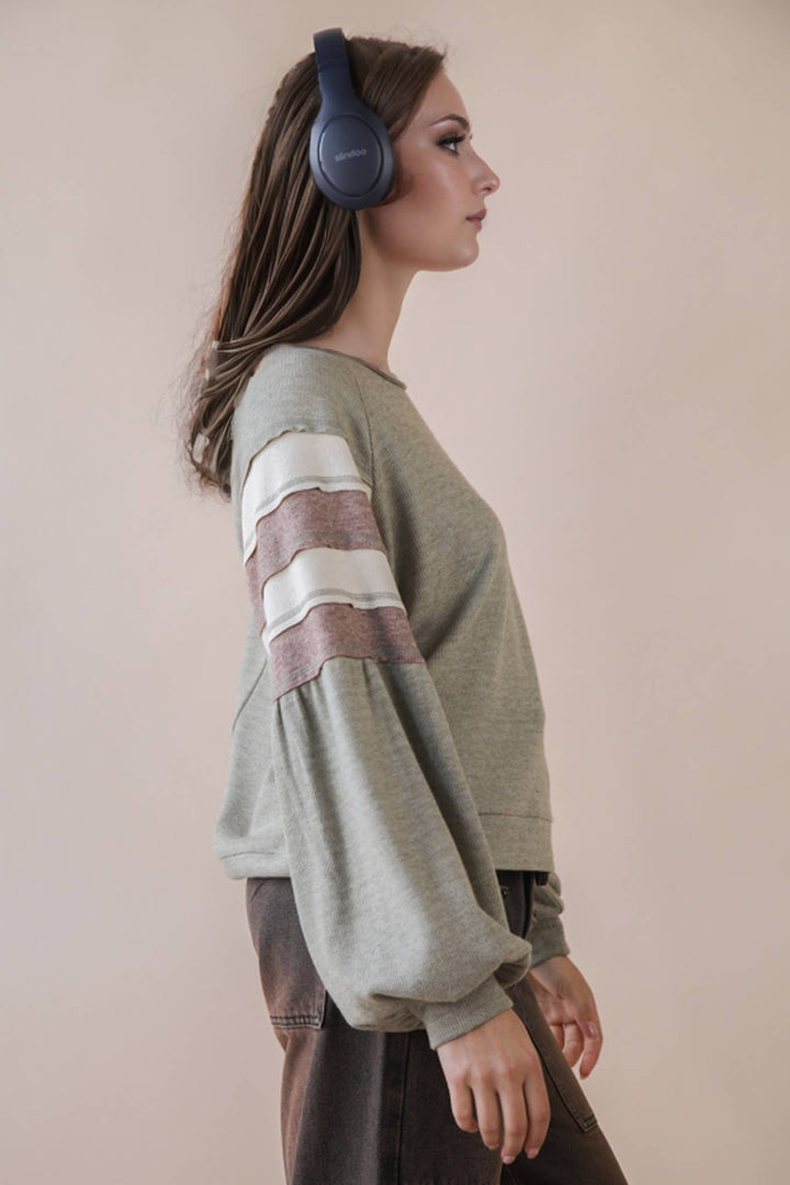 NT12384-Oversized Color Block Comfy Casual Knit Top: MANGO / S-M-L/2-2-2-Anatomy Clothing Boutique in Brenham, Texas