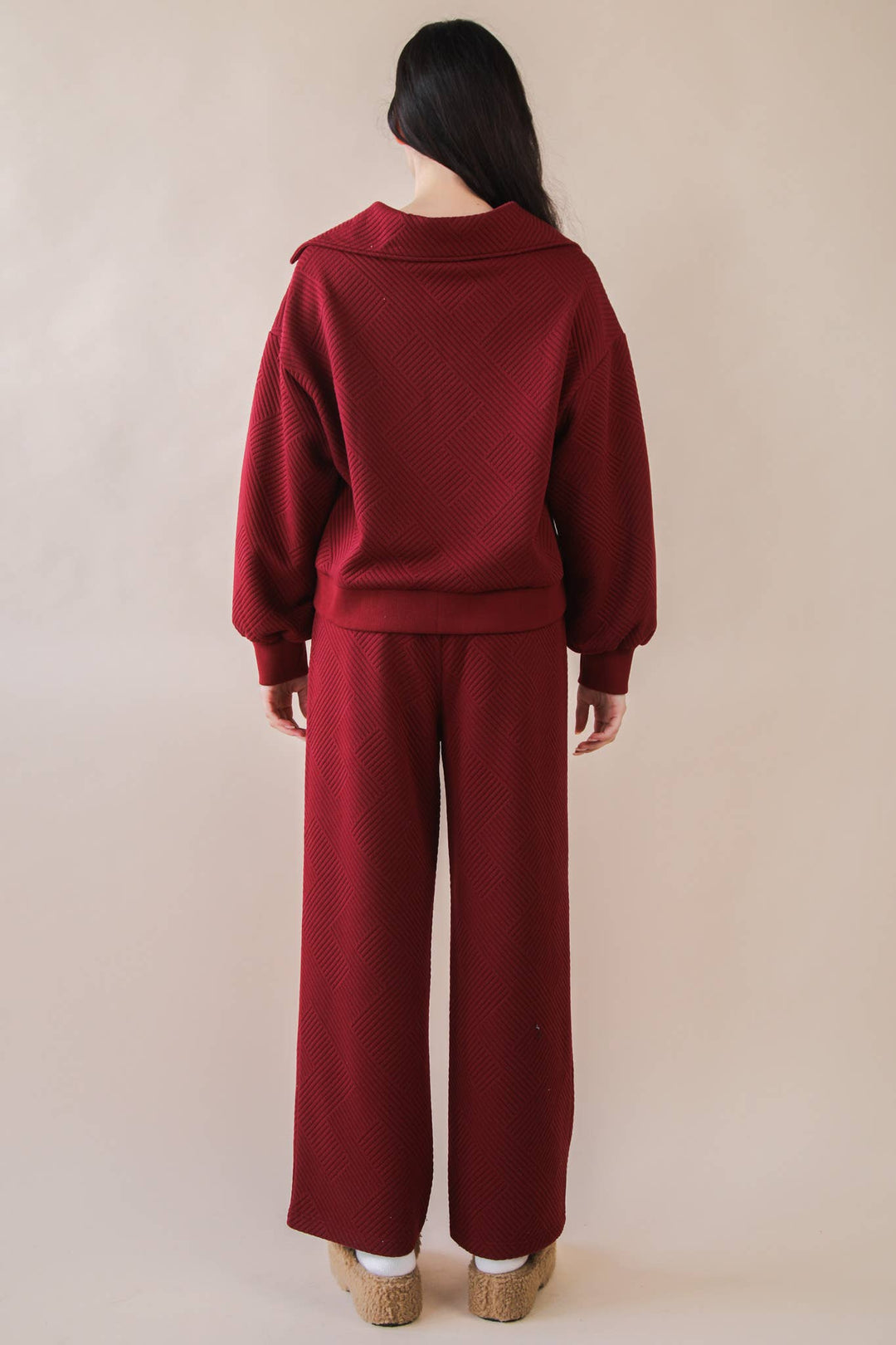 NT12404SET-Textured Knit Casual Comfy Top & Pants Set: H GREY / S-M-L/2-2-2-Anatomy Clothing Boutique in Brenham, Texas