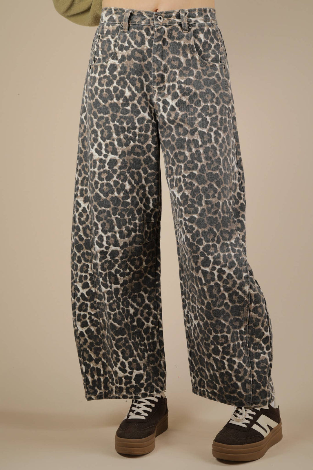 Leopard Printed Barrel Jeans-Bottoms and Jeans-Anatomy Clothing Boutique in Brenham, Texas