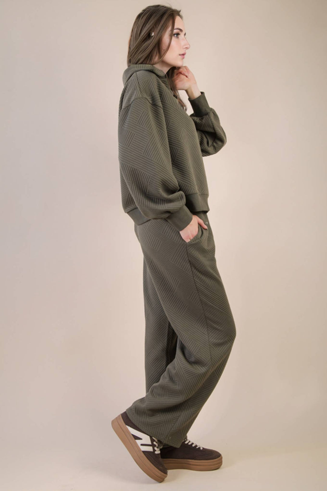 NT12404SET-Textured Knit Casual Comfy Top & Pants Set: H GREY / S-M-L/2-2-2-Anatomy Clothing Boutique in Brenham, Texas