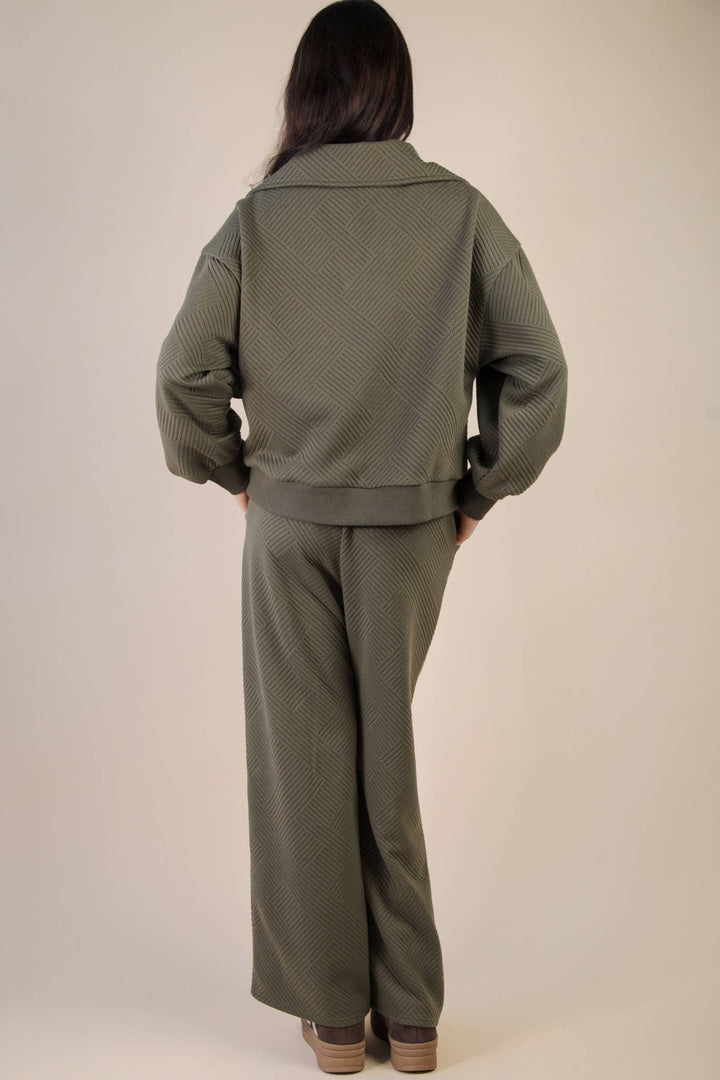 NT12404SET-Textured Knit Casual Comfy Top & Pants Set: H GREY / S-M-L/2-2-2-Anatomy Clothing Boutique in Brenham, Texas