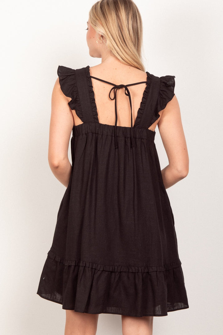 Gia Linen Backless Mini Dress-Black-Dresses-Anatomy Clothing Boutique in Brenham, Texas