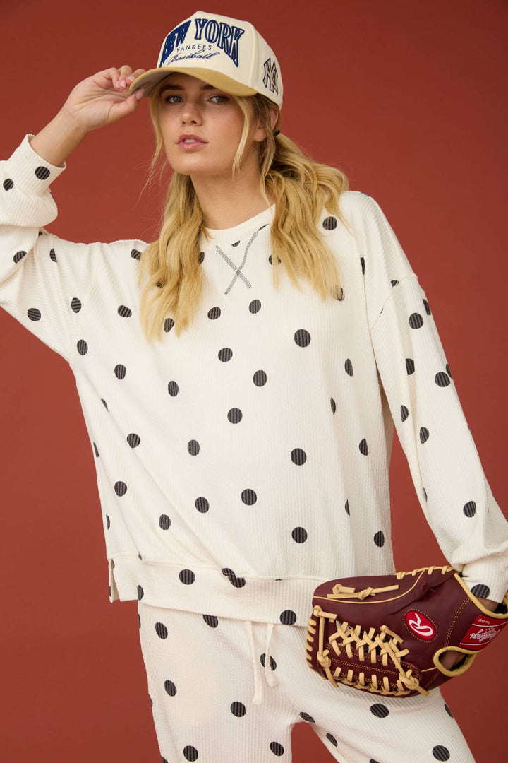 Dots of Fun Textured Knit Top-Shirts & Tops-Anatomy Clothing Boutique in Brenham, Texas