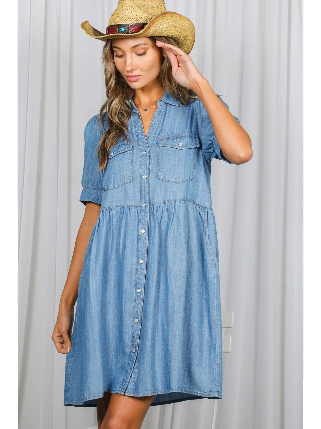 Blue Skies Chambray Dress-Dresses-Anatomy Clothing Boutique in Brenham, Texas