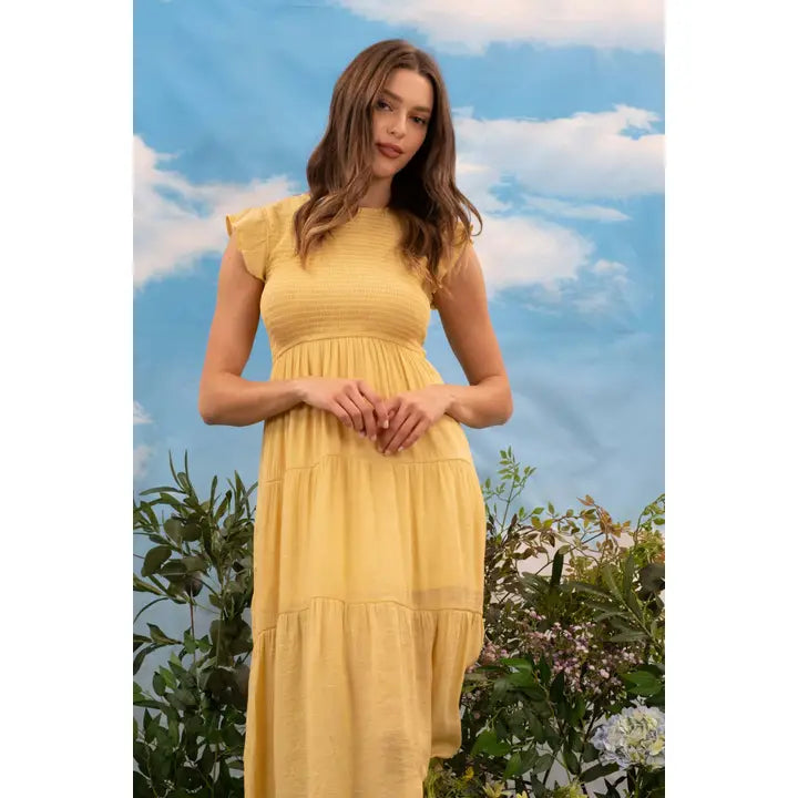 Golden Hour Yellow Midi Dress-Dresses-Anatomy Clothing Boutique in Brenham, Texas