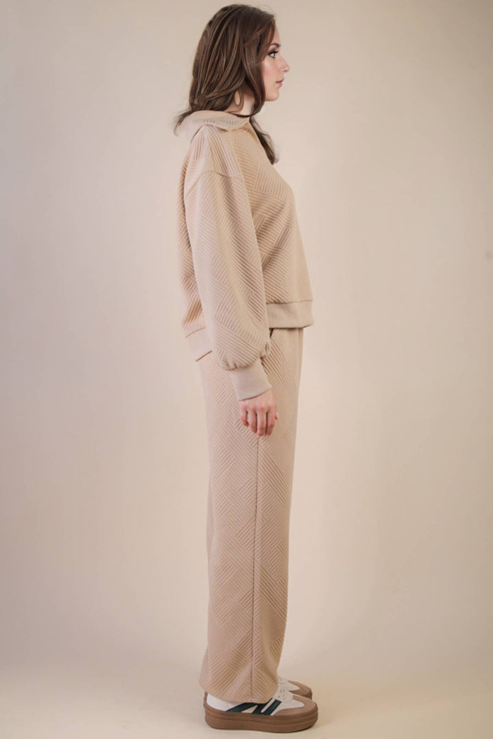 NT12404SET-Textured Knit Casual Comfy Top & Pants Set: H GREY / S-M-L/2-2-2-Anatomy Clothing Boutique in Brenham, Texas