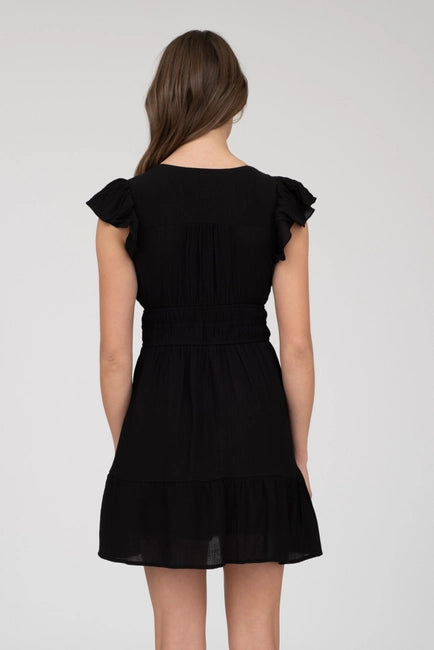 Cara Black Mini Dress-Dresses-Anatomy Clothing Boutique in Brenham, Texas