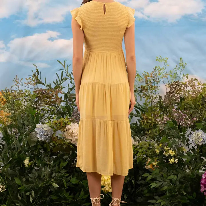 Golden Hour Yellow Midi Dress-Dresses-Anatomy Clothing Boutique in Brenham, Texas