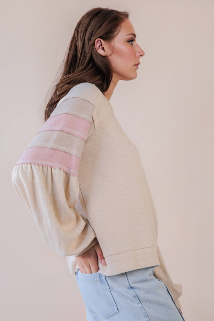 NT12384-Oversized Color Block Comfy Casual Knit Top: MANGO / S-M-L/2-2-2-Anatomy Clothing Boutique in Brenham, Texas