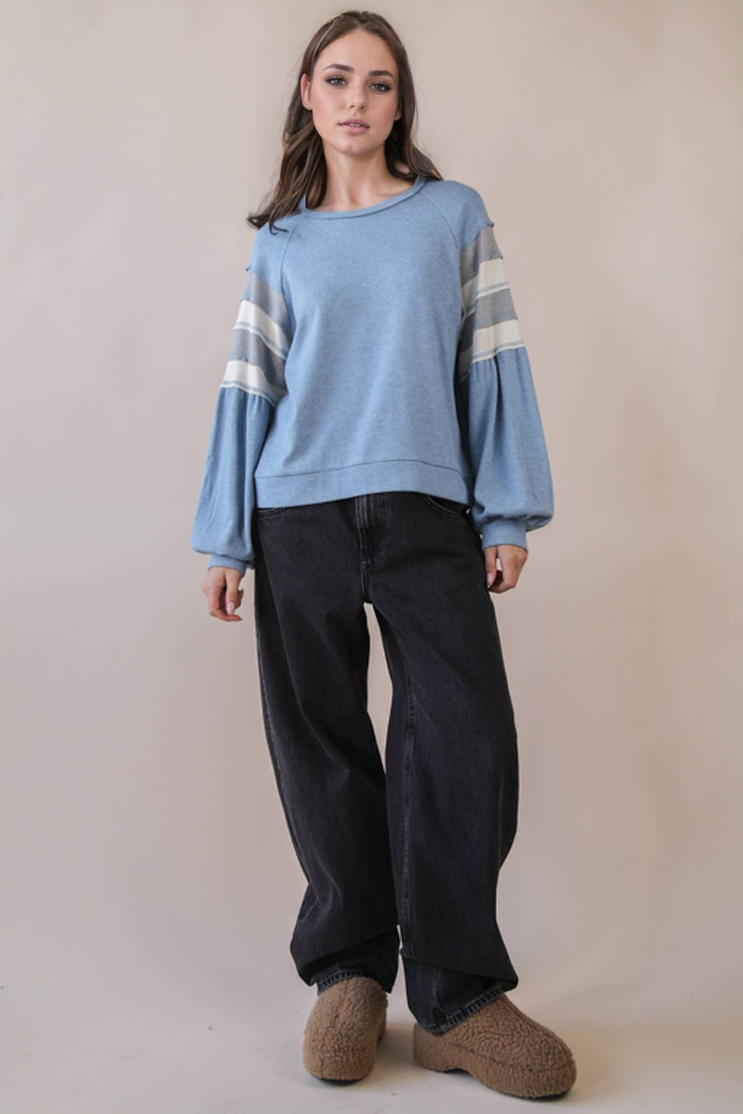 NT12384-Oversized Color Block Comfy Casual Knit Top: MANGO / S-M-L/2-2-2-Anatomy Clothing Boutique in Brenham, Texas
