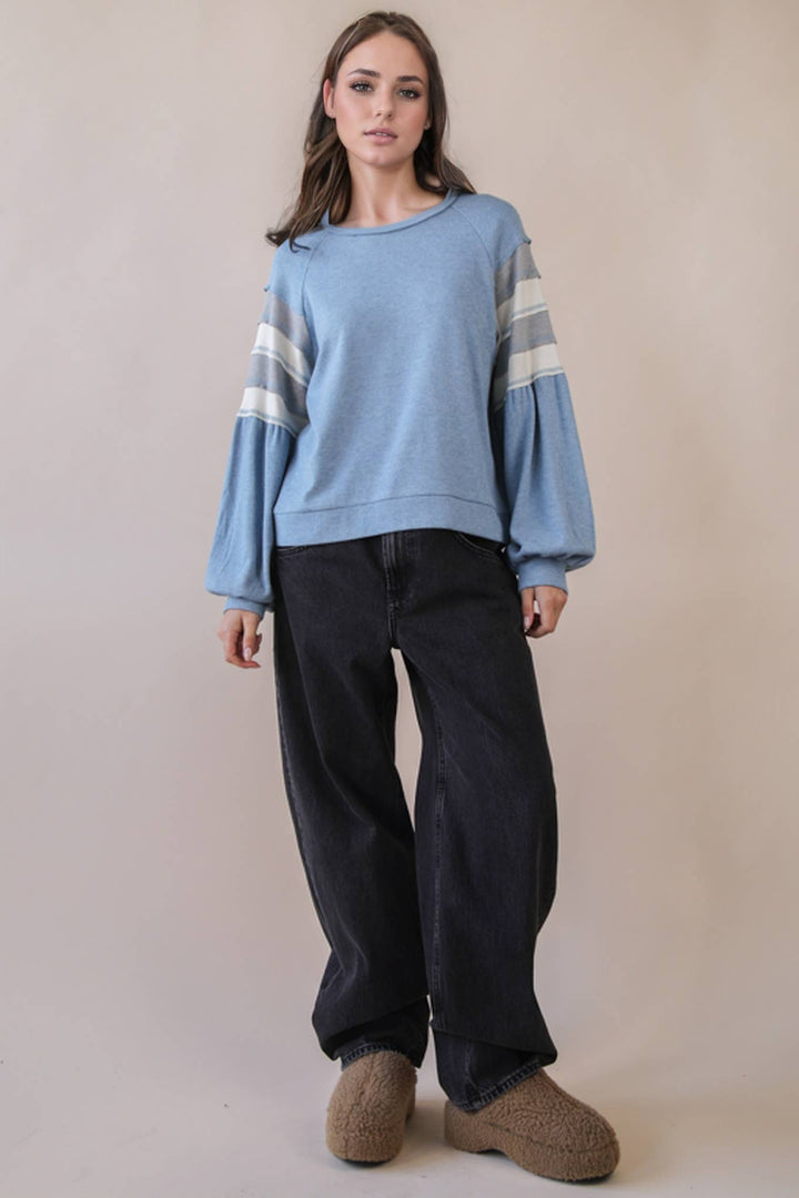 NT12384-Oversized Color Block Comfy Casual Knit Top: MANGO / S-M-L/2-2-2-Anatomy Clothing Boutique in Brenham, Texas