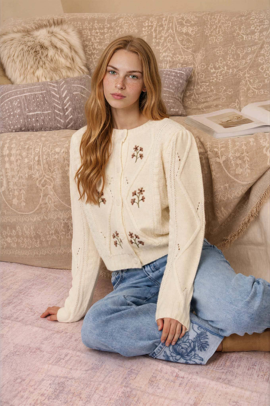 The Sweetest Bloom Embroidered Cardigan-Cardigan-Anatomy Clothing Boutique in Brenham, Texas