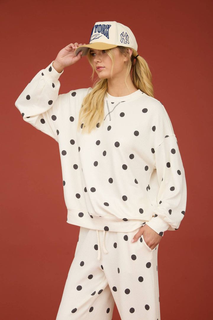 Dots of Fun Textured Knit Top-Shirts & Tops-Anatomy Clothing Boutique in Brenham, Texas