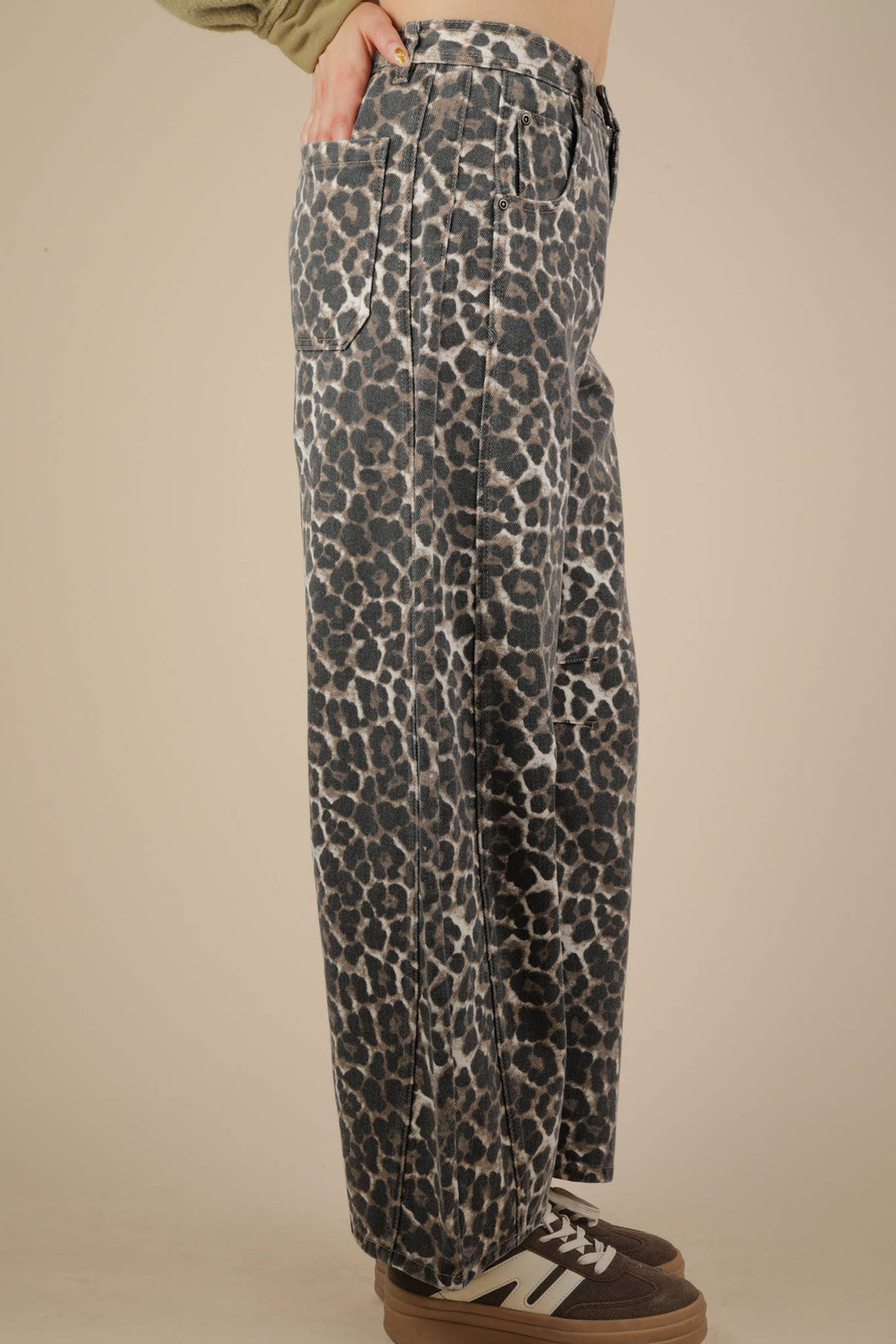 Leopard Printed Barrel Jeans-Bottoms and Jeans-Anatomy Clothing Boutique in Brenham, Texas