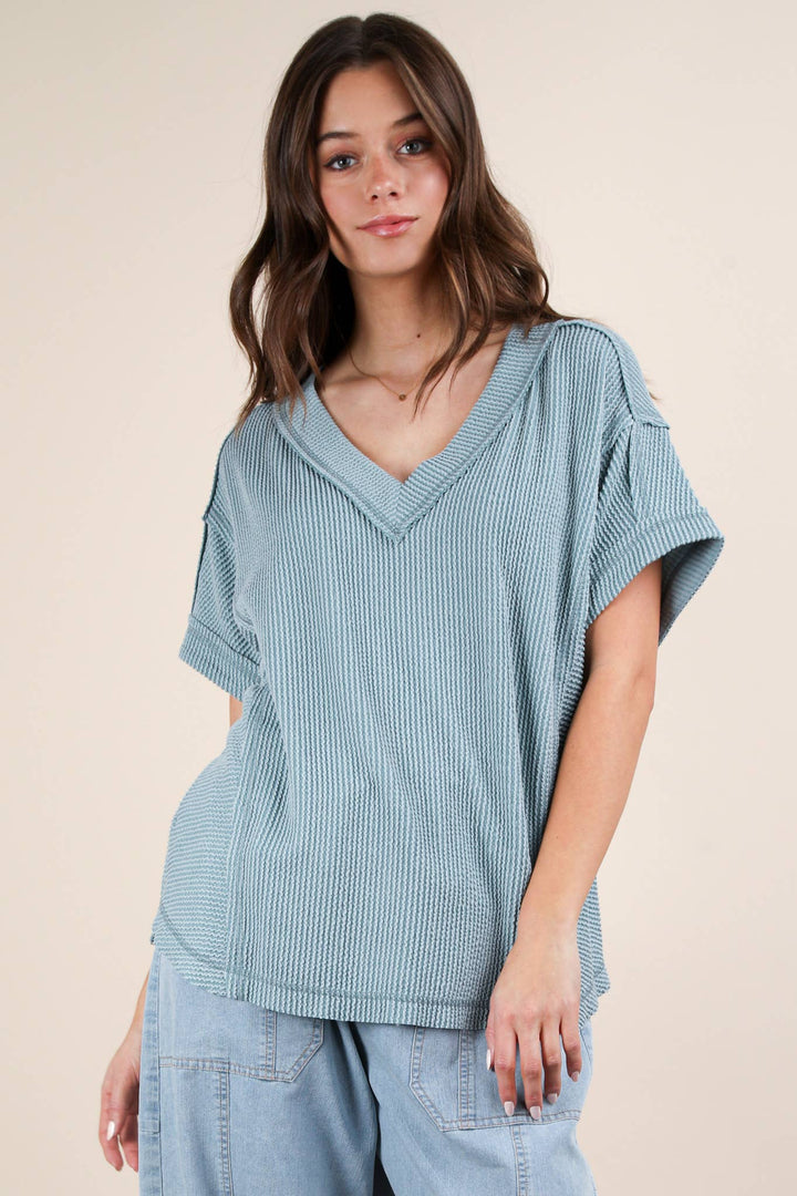 Casual Comfy Ribbed Knit Top-Tops-Anatomy Clothing Boutique in Brenham, Texas