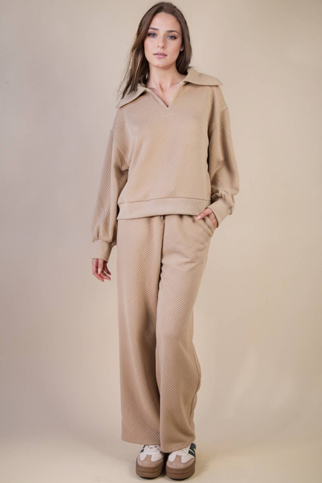 NT12404SET-Textured Knit Casual Comfy Top & Pants Set: H GREY / S-M-L/2-2-2-Anatomy Clothing Boutique in Brenham, Texas
