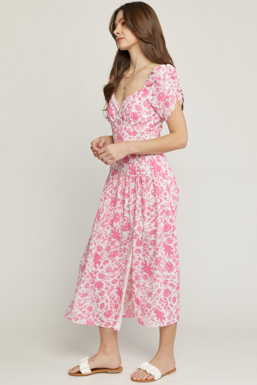 Sweetheart Pink Midi Dress-Dresses-Anatomy Clothing Boutique in Brenham, Texas