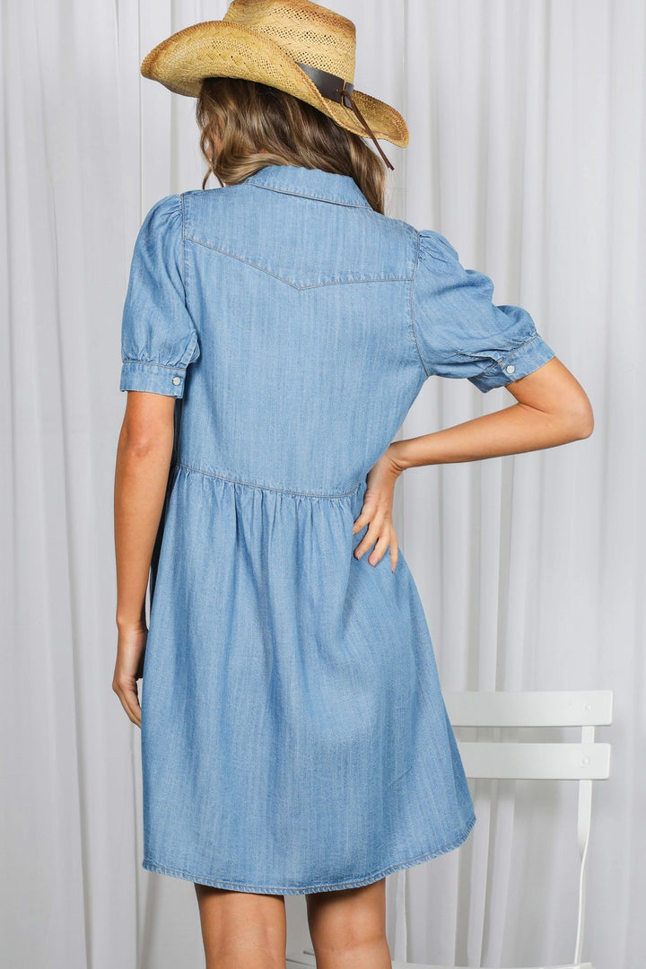 Blue Skies Chambray Dress-Dresses-Anatomy Clothing Boutique in Brenham, Texas