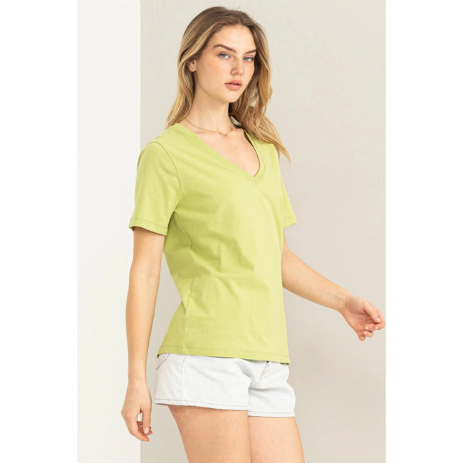 Christine V Neck Tee - Green-Tops-Anatomy Clothing Boutique in Brenham, Texas