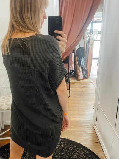 Ash Grey Waffled Tee Dress UMGEE-Dresses-Anatomy Clothing Boutique in Brenham, Texas