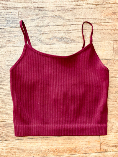 Ribbed Cropped Cami - Burgundy-Tops-Anatomy Clothing Boutique in Brenham, Texas