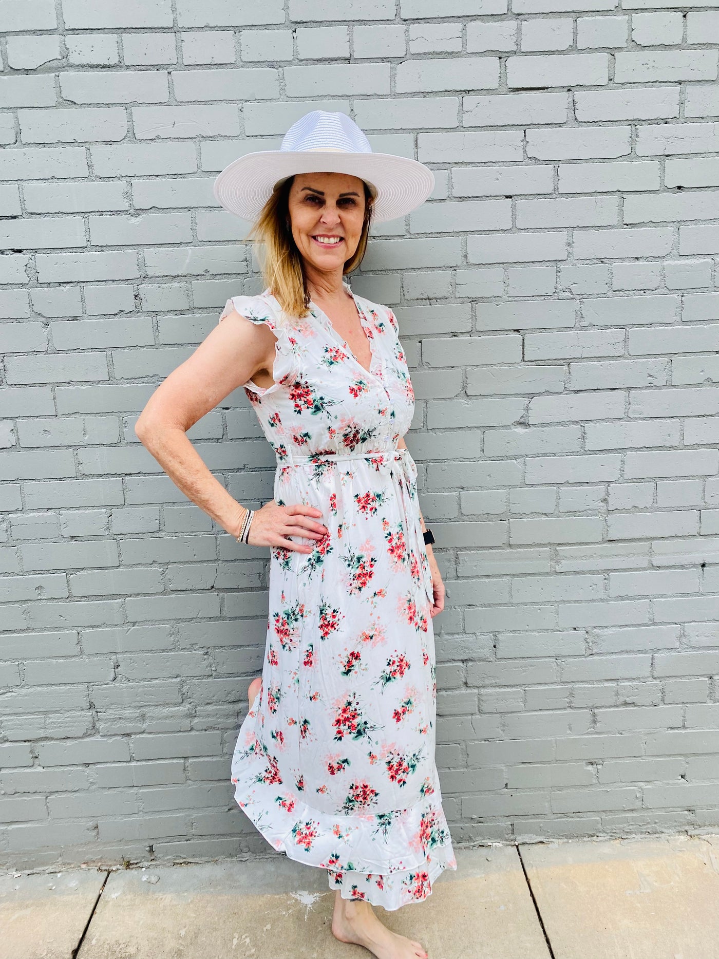 Loren Ditsy Floral Dress APRICOT-Dresses-Anatomy Clothing Boutique in Brenham, Texas