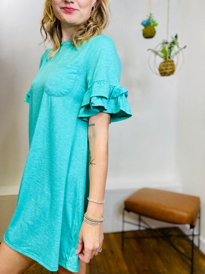 Iris Ruffle Sleeve Tee Dress-Dresses-Anatomy Clothing Boutique in Brenham, Texas