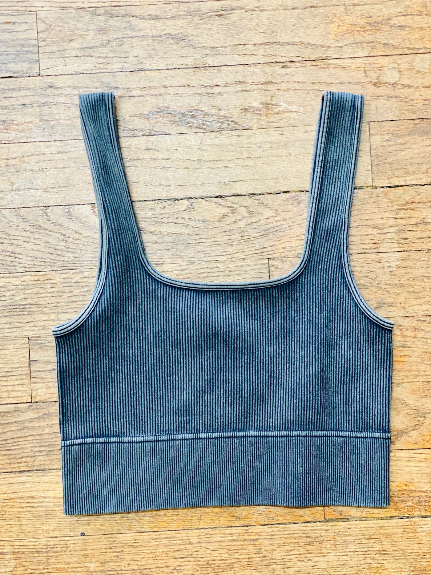 Square Neck Ribbed Tank - Washed Black-Tops-Anatomy Clothing Boutique in Brenham, Texas