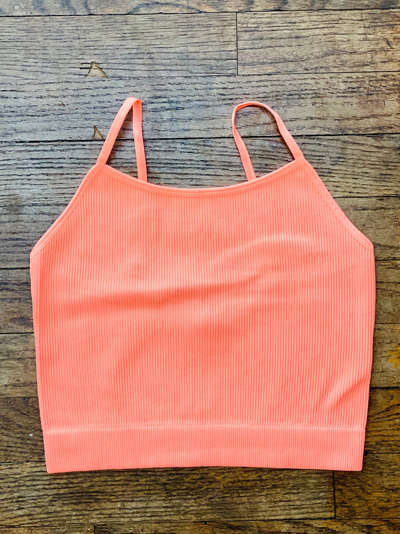 Ribbed Cropped Cami - Neon Coral-Tops-Anatomy Clothing Boutique in Brenham, Texas