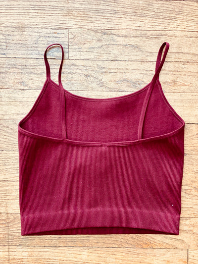 Ribbed Cropped Cami - Burgundy-Tops-Anatomy Clothing Boutique in Brenham, Texas