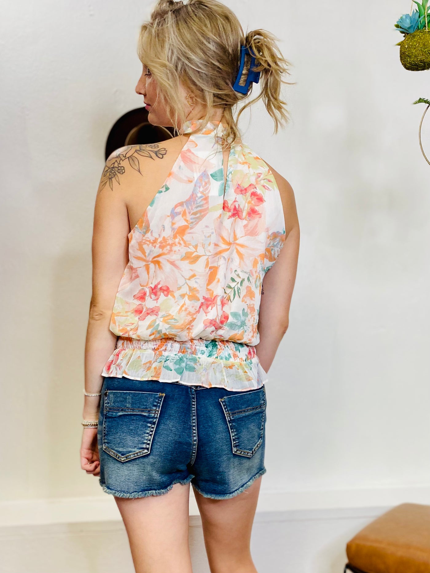 Kyndall Floral Halter Top COLLETTA-Tops-Anatomy Clothing Boutique in Brenham, Texas