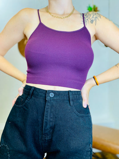 Ribbed Cropped Cami - Eggplant-Tops-Anatomy Clothing Boutique in Brenham, Texas