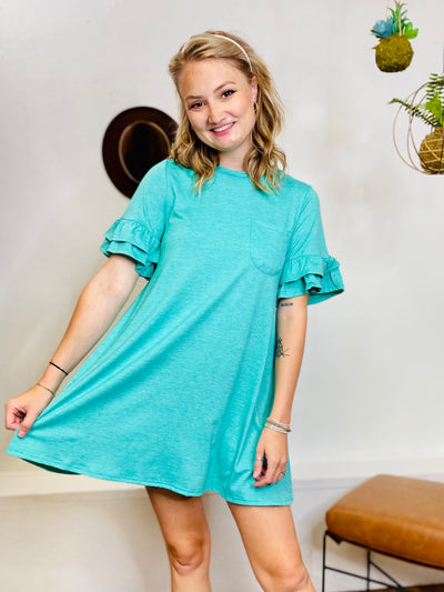 Iris Ruffle Sleeve Tee Dress-Dresses-Anatomy Clothing Boutique in Brenham, Texas