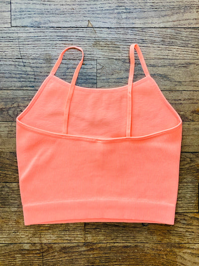 Ribbed Cropped Cami - Neon Coral-Tops-Anatomy Clothing Boutique in Brenham, Texas