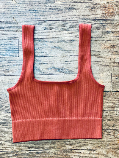 Square Neck Ribbed Tank - Rust-Tops-Anatomy Clothing Boutique in Brenham, Texas