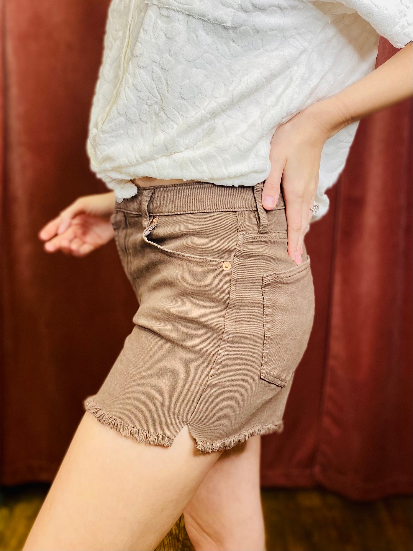 Ivy High Rise Brown Shorts DEAR JOHN-Bottoms and Jeans-Anatomy Clothing Boutique in Brenham, Texas