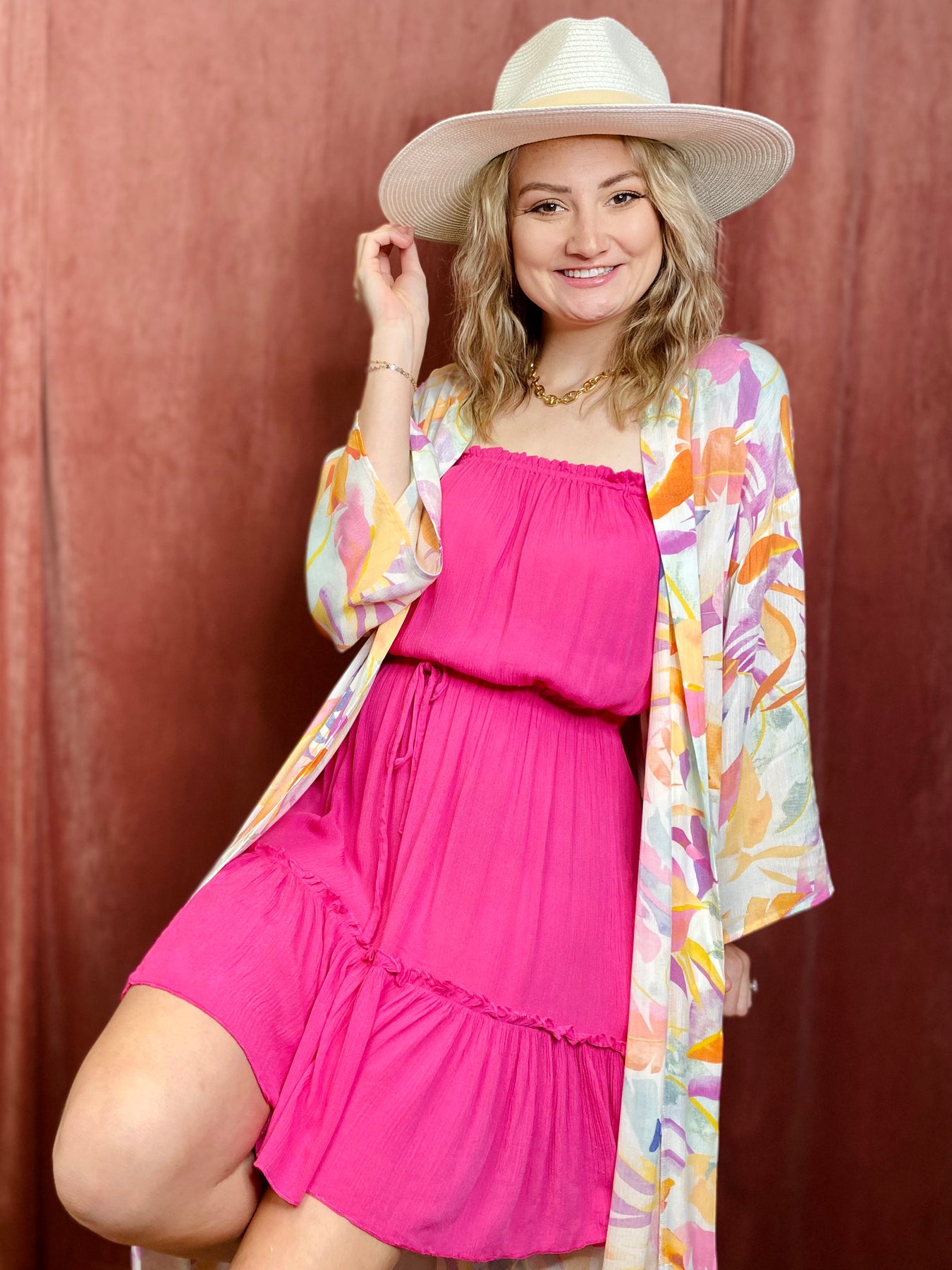elan pink dress Midi Keyhole Dress, Pink/White M