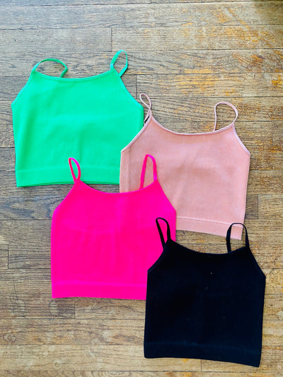 Ribbed Cropped Cami - Green-Tops-Anatomy Clothing Boutique in Brenham, Texas